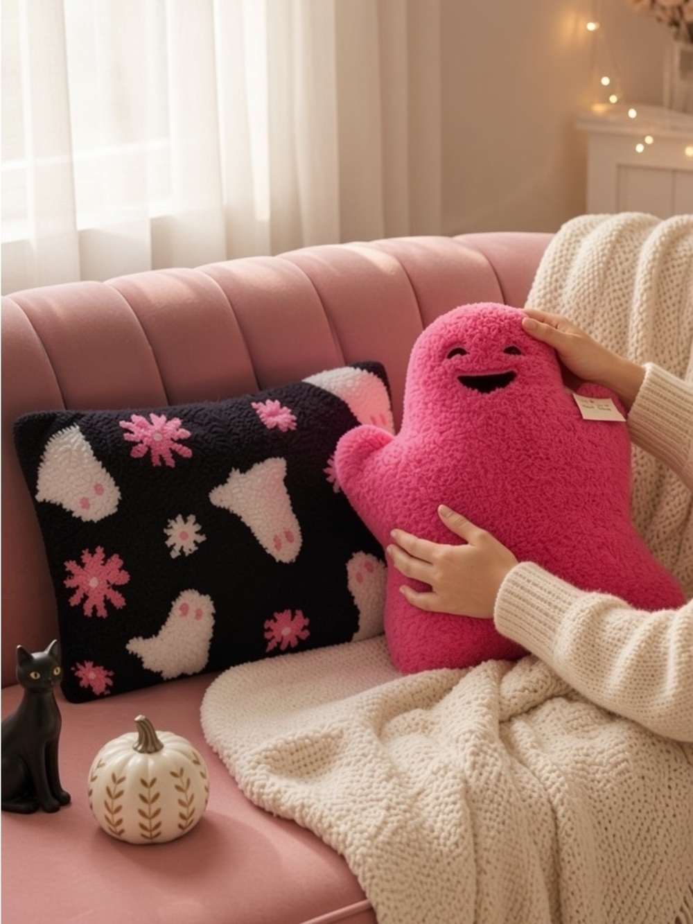 Halloween Ghost Cute Pink 2 Pillow Bundle Novogratz & Martha Stewart